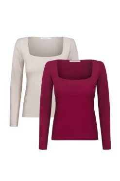More'moi 2-Pack Bluzka Joy Oat and Burgundy