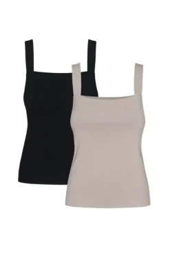 More'moi 2-Pack Top Caro Black and Sand