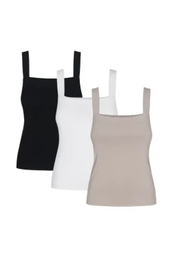 More'moi 3-Pack Top Caro Black, Milky and Sand