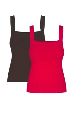 More'moi 2-Pack Top Caro Dark Mocha and Red