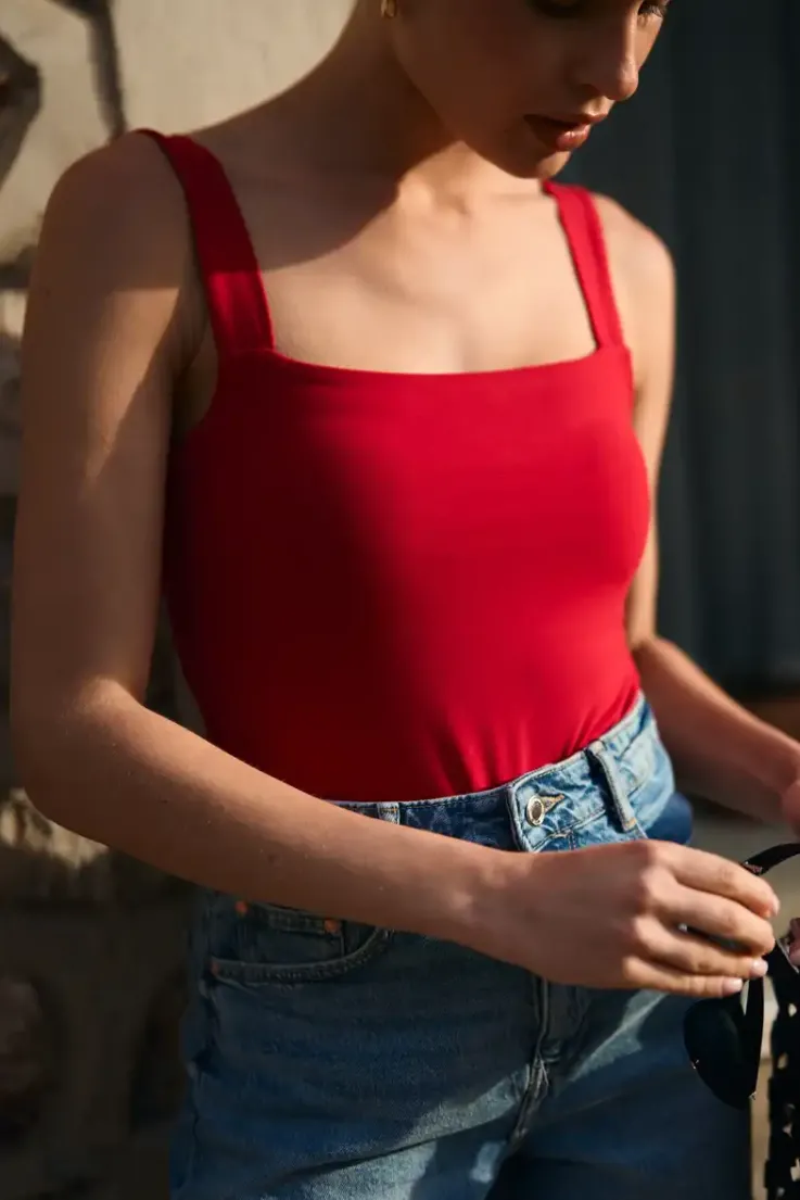 More'moi 2-Pack Top Caro Dark Mocha and Red